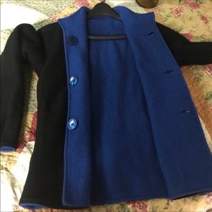 NWOT 100% wool Reversible jacket/ coat black blue